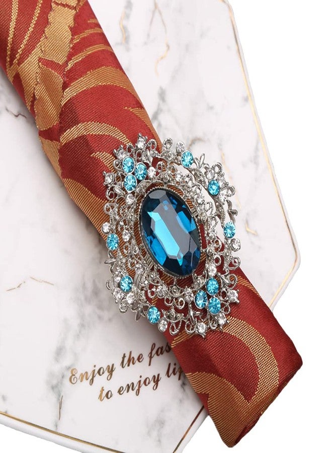 Joyindecor Crystal Napkin Rings Set of 6 - Heavy Duty Elegant Sapphire Diamond Jeweled Napkin Ring Holders for Hotel Restaurant Wedding Party Holiday Banquet Bridal Shower Dining Table Decor (Blue) - Image 1
