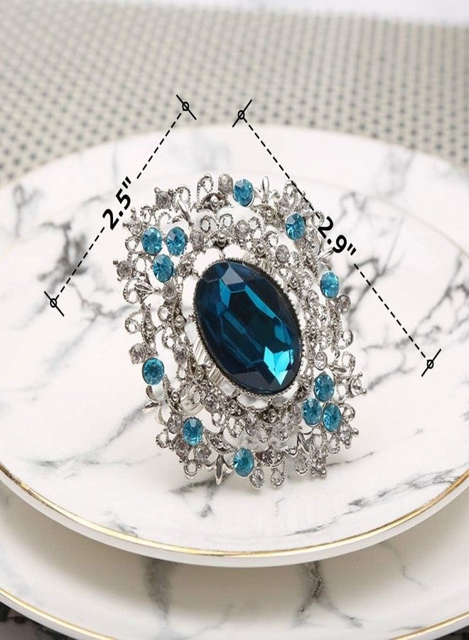 Joyindecor Crystal Napkin Rings Set of 6 - Heavy Duty Elegant Sapphire Diamond Jeweled Napkin Ring Holders for Hotel Restaurant Wedding Party Holiday Banquet Bridal Shower Dining Table Decor (Blue) - Image 3
