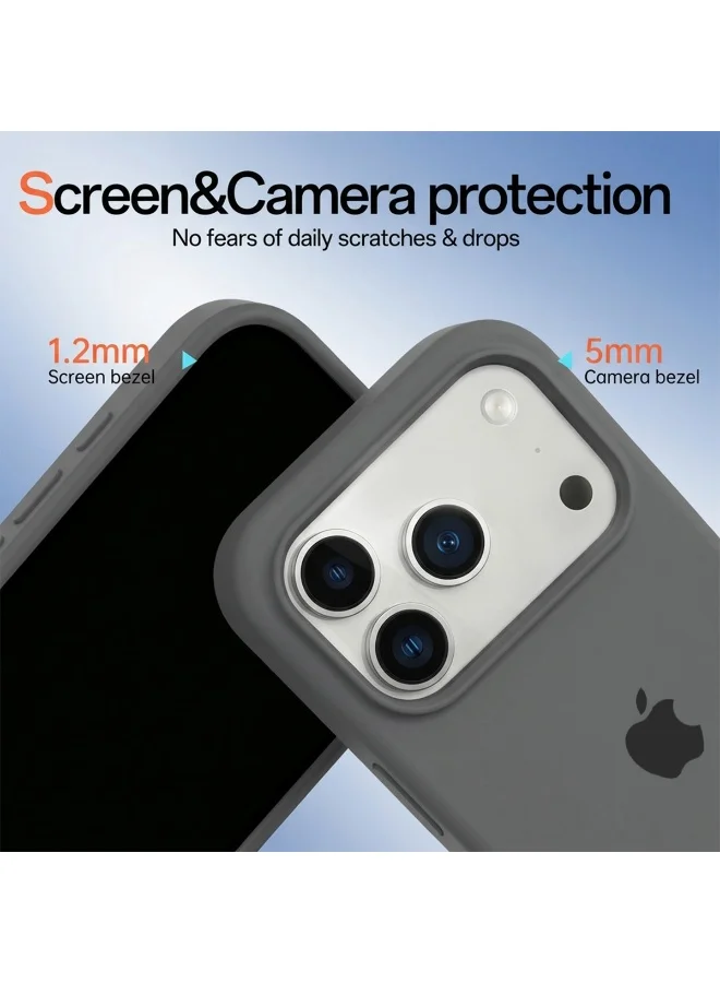 Mobcos Mobcos iPhone 17 Pro Grey Elite Logo Premium Silicone Magnetic Wireless Charging Case for iPhone | Silky Soft Touch | Military-Grade Shockproof Protection | Strong Magnetic Compatibility | Luxury Slim Cover