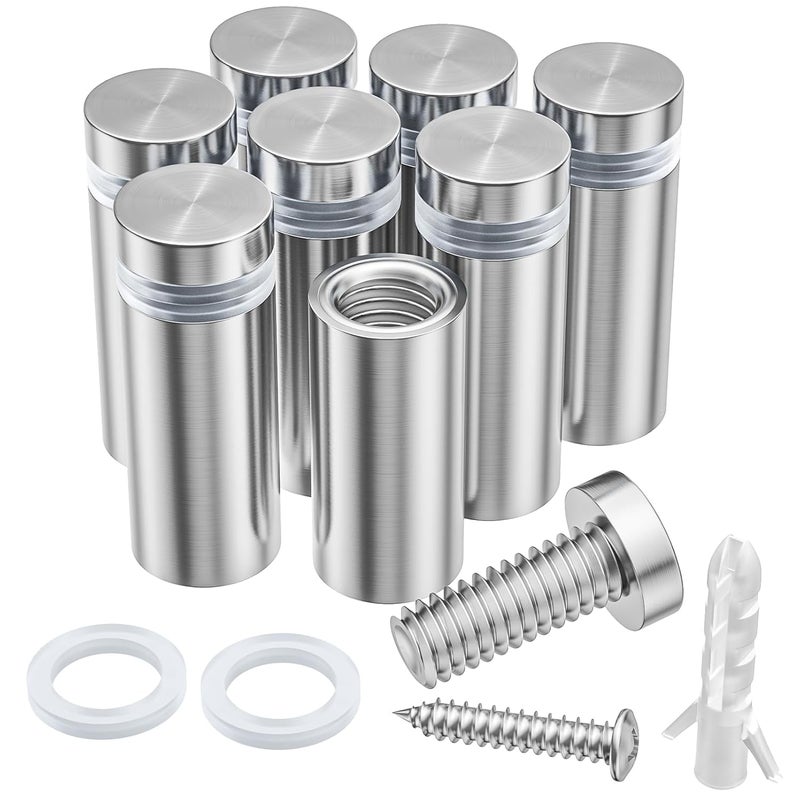 LuckIn 8 Pack Standoff Screws for Acrylic (1/2 in. Dia x 1 in. L), Stainless Steel Stand Off Wall Mounts Hardware for Sign Holder, Silver - Image 1