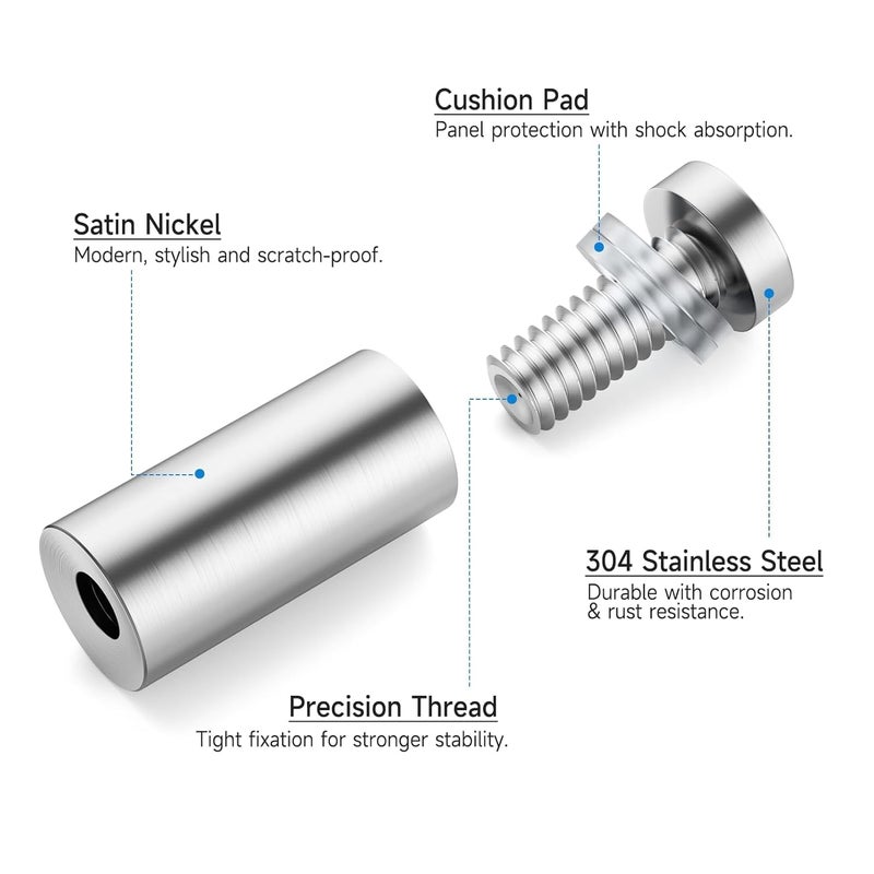 LuckIn 8 Pack Standoff Screws for Acrylic (1/2 in. Dia x 1 in. L), Stainless Steel Stand Off Wall Mounts Hardware for Sign Holder, Silver - Image 5