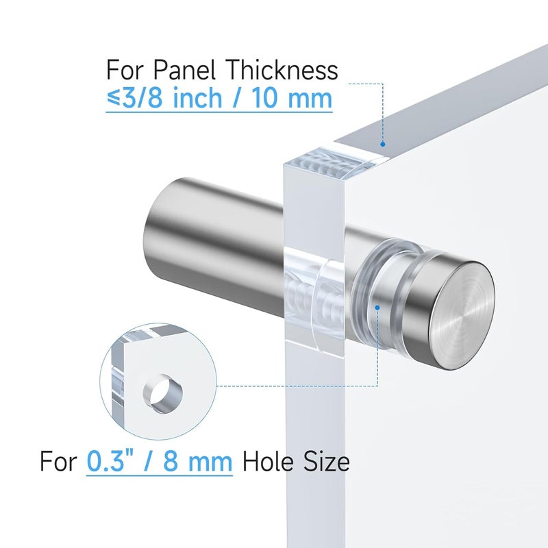 LuckIn 8 Pack Standoff Screws for Acrylic (1/2 in. Dia x 1 in. L), Stainless Steel Stand Off Wall Mounts Hardware for Sign Holder, Silver - Image 3