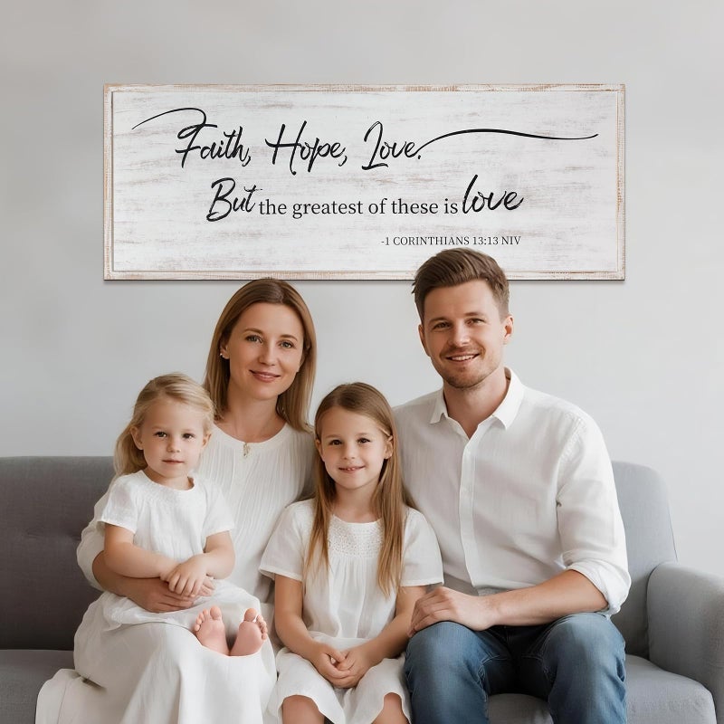 Easozoom Faith Hope and Love Bible Verses Framed Wall Sign For Family Living Room Kitchen Farmhouse Dining Room Vintage Boho Wall Art Decoration For Living Room Bedroom, 40 x 15 Inch, White - Image 5