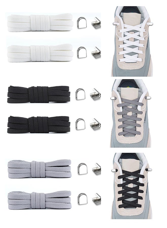 3 Pairs Elastic Shoe Laces for Kids and Adults, Tieless Shoelaces for Sneakers, No Tie Shoe Laces (White+Black+Grey) - Image 1