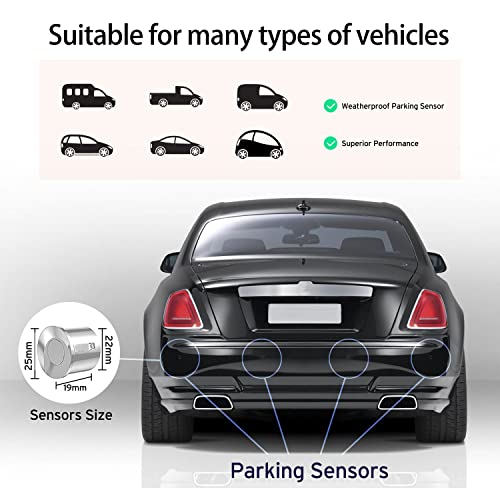 Ekylin حساسات ركن السيارة اللاسلكية EKYLIN، نظام رادار عكسي مع 4 حساسات ركن، شاشة LED لاسلكية لعرض المسافة مع تحذير صوتي + 4 حساسات ركن فضية اللون للسيارات والشاحنات والمقطورات - Image 3