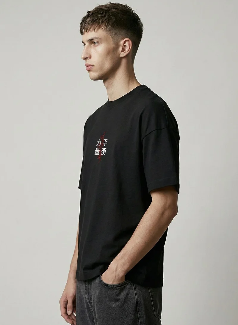 Dennis Lingo Black 100% Cotton Printed Regular Fit T-Shirt For Men