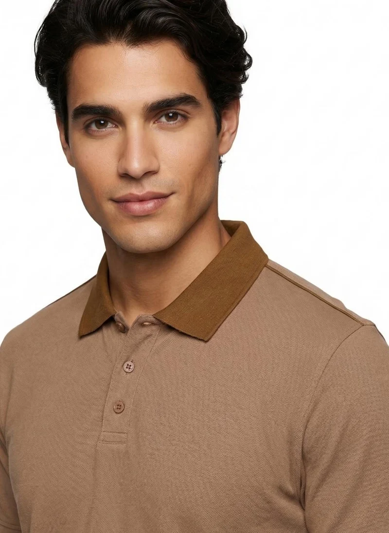 NOBERO Latte Nobero Accent Collar Polo T- Shirt  for Men for Men | Best Price UAE
