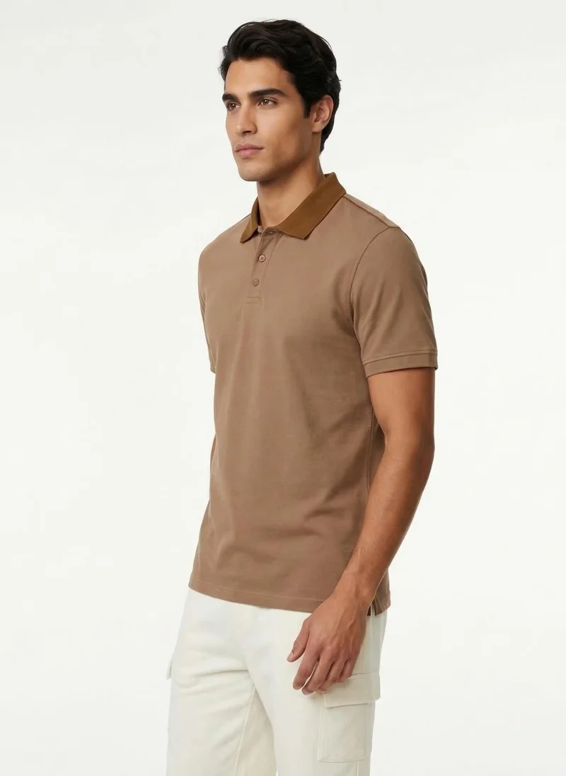 NOBERO Latte Nobero Accent Collar Polo T- Shirt  for Men for Men | Best Price UAE