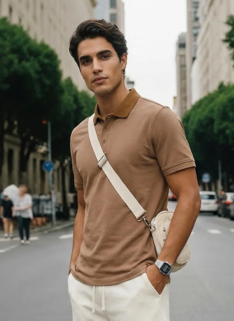 NOBERO Latte Nobero Accent Collar Polo T- Shirt  for Men for Men | Best Price UAE