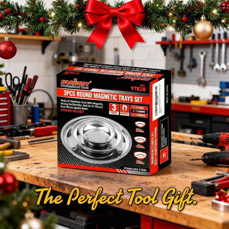 HORUSDY Magnetic Tray | 3-Piece | Round Magnetic Parts Tray | 3 Inch 4 Inch 6 Inch Magnetic Tray for Mechanic's | Stainless Steel - Image 2