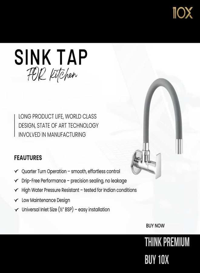 10X Brass Flexible Kitchen Sink Tap Grey for Wasing Dishes GT-75123 Wall Mount Chrome Plate - Image 2