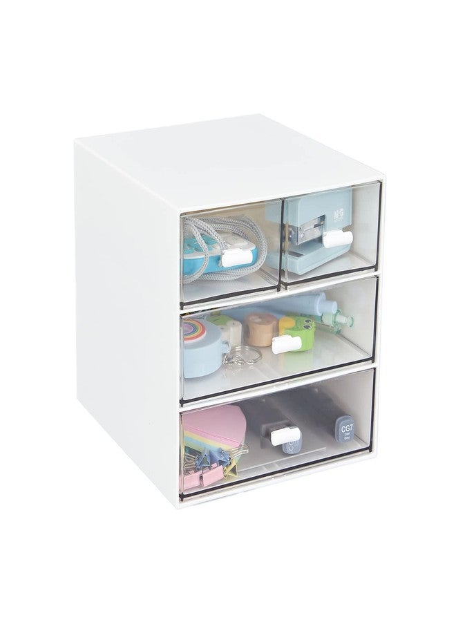 LETURE Desk Organizer with 4 Drawers, Clear Plastic Desk Storage Box, Desktop Organization for Office Supplies, Gel Pens, Pencils, Markers, Tape, Erasers, Paperclips, Chargers (White-4 Draws) - Image 1