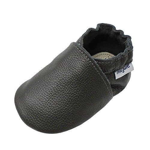 Mejale Baby Shoes Soft Soled Leather Moccasins Anti-Skid Infant Toddler Prewalker(Dark Grey,12-18 Months) - Image 1