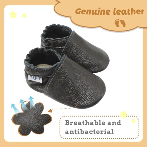 Mejale Baby Shoes Soft Soled Leather Moccasins Anti-Skid Infant Toddler Prewalker(Dark Grey,12-18 Months) - Image 2