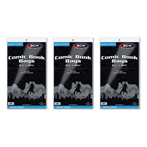 BCW Current Comic Bags 300 Pack AcidFree BCW Comic Book Bags for Modern Comics Crystal Clear Comic Book Sleeve Protection 6 78 x 10 12 - Image 1
