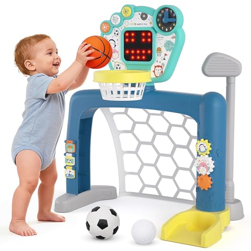 AIGIMU Toddler Sports Toys 3in1 Toddler Basketball Hoop Soccer Golf Activity Center Basketball Hoop for Kids 131 2 3 Year Old Boys Girls Toy Montessori Toys for Toddlers Baby - Image 1
