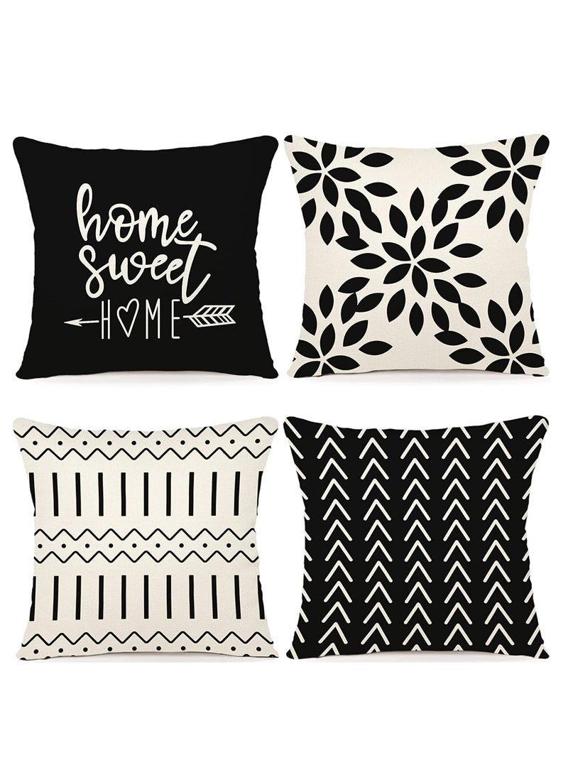 Pillow Covers Modern Sofa Throw Pillow Cover, Decorative Outdoor Linen Fabric Pillow Case for Couch Bed Car 45x45cm (Black, 18x18, Set of 4) - Image 1