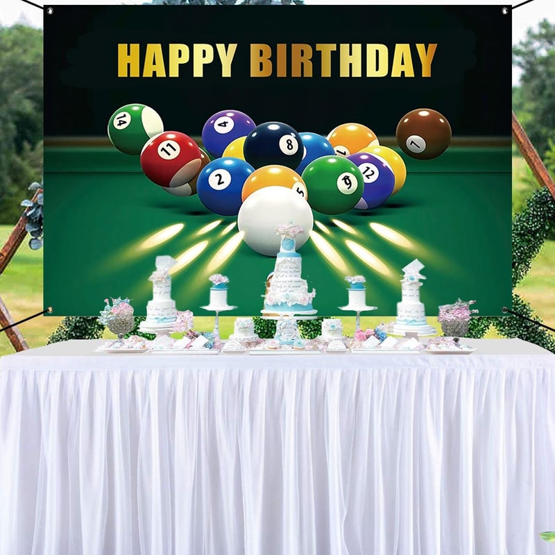 Renaiss 6x36ft Happy Birthday Banner Billiards KickOff Party Decoration Snooker Pool Balls Black Green Photocall Background Car Wall Decors for Man Woman Boy Bday Yard Sign Party Supplies - Image 4