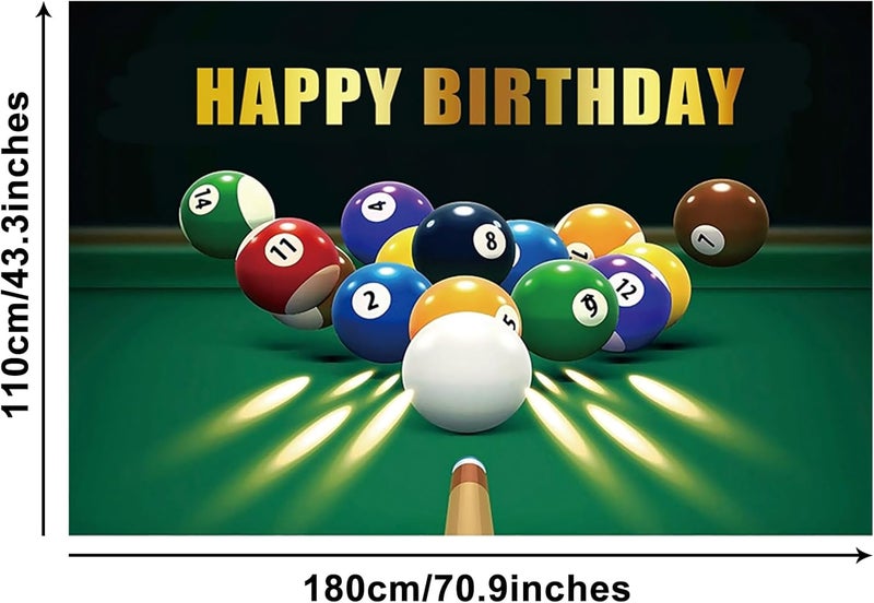 Renaiss 6x36ft Happy Birthday Banner Billiards KickOff Party Decoration Snooker Pool Balls Black Green Photocall Background Car Wall Decors for Man Woman Boy Bday Yard Sign Party Supplies - Image 5