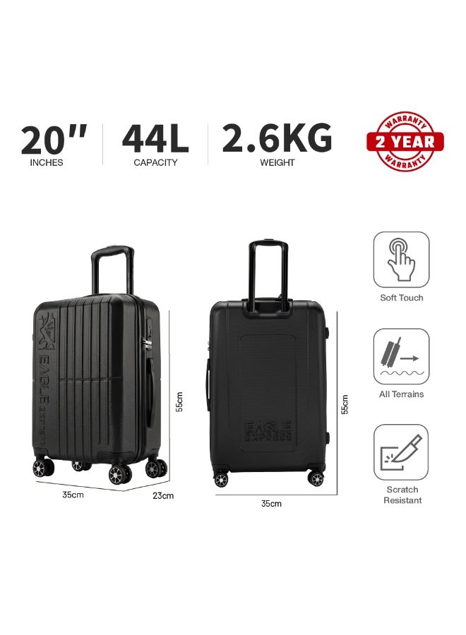Eagle Express Aura 20 Inch Cabin Luggage Black, ABS Hard Shell Carry On Trolley Suitcase with Scratch Resistant Design, Silent Double Spinner Wheels, Anti-Theft Zipper, Soft Grip Handles and 2 Year Warranty - Image 3