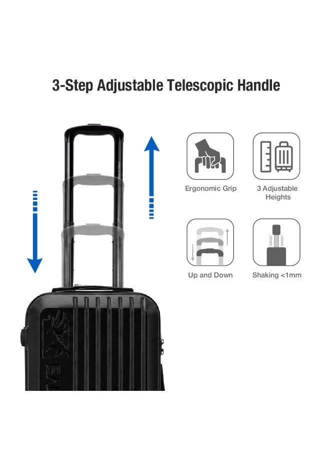 Eagle Express Aura 20 Inch Cabin Luggage Black, ABS Hard Shell Carry On Trolley Suitcase with Scratch Resistant Design, Silent Double Spinner Wheels, Anti-Theft Zipper, Soft Grip Handles and 2 Year Warranty - Image 4