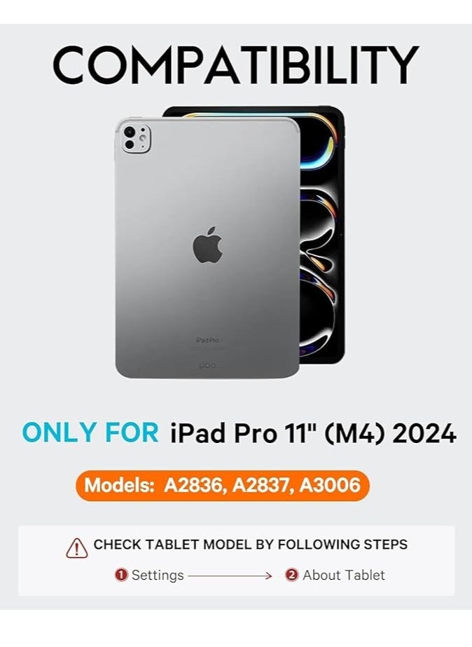 حافظة لجهاز iPad Pro مقاس 11 بوصة مع لوحة مفاتيح (M4) 2024، لوحة مفاتيح مغناطيسية قابلة للفصل مع إضاءة خلفية، قناتان لاسلكيتان، لوحة لمس وحامل قلم رصاص، حافظة بفتحات دقيقة لجهاز iPad Pro مقاس 11 بوصة، أسود