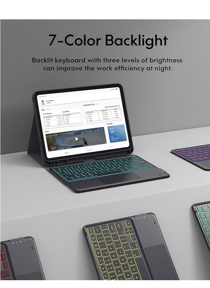حافظة لجهاز iPad Pro مقاس 11 بوصة مع لوحة مفاتيح (M4) 2024، لوحة مفاتيح مغناطيسية قابلة للفصل مع إضاءة خلفية، قناتان لاسلكيتان، لوحة لمس وحامل قلم رصاص، حافظة بفتحات دقيقة لجهاز iPad Pro مقاس 11 بوصة، أسود
