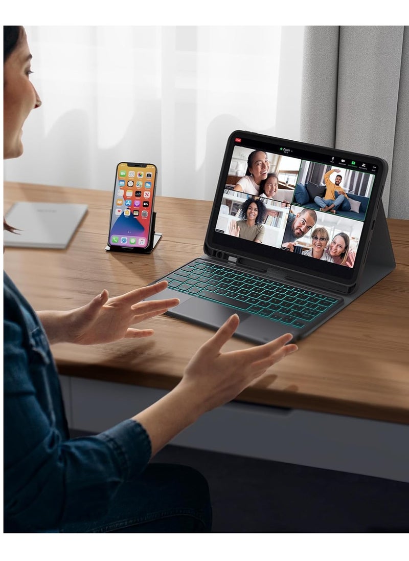 حافظة لجهاز iPad Pro مقاس 11 بوصة مع لوحة مفاتيح (M4) 2024، لوحة مفاتيح مغناطيسية قابلة للفصل مع إضاءة خلفية، قناتان لاسلكيتان، لوحة لمس وحامل قلم رصاص، حافظة بفتحات دقيقة لجهاز iPad Pro مقاس 11 بوصة، أسود
