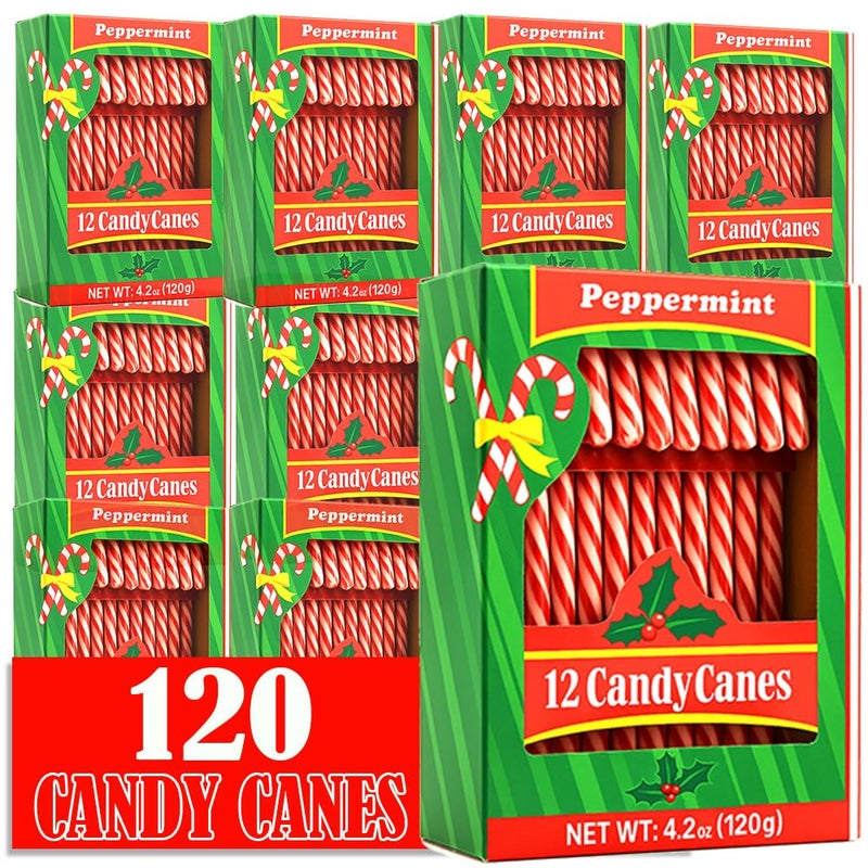 MUCHAI INNOVATIONS Candy Canes Peppermint Flavored 120 Pieces Individually Wrapped Red & White - Holiday Edible Regular Size Bulk Pack Candy Cane - Image 1