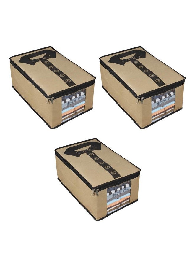 بريتي كرافتس غطاء قميص غير منسوج من PrettyKrafts | منظم القمصان (مجموعة من 3 قطع) - بيج بني - Image 1