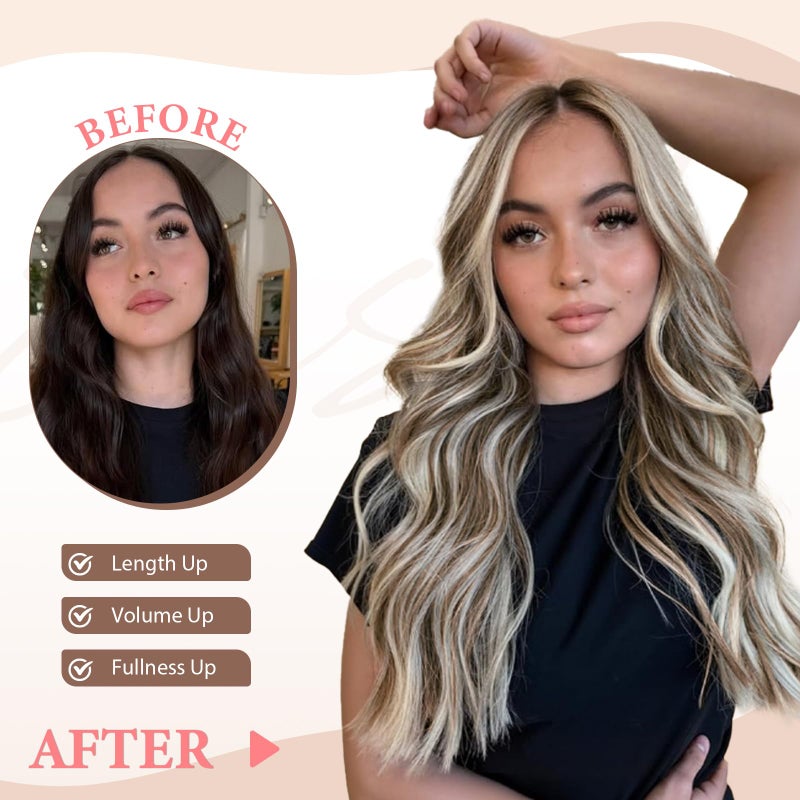 Fliace Clip in Hair Extensions for Women Brown with Blonde Highlights Long Wavy Hair Extensions Clip Ins 6PCS 20 Inch Synthetic Soft and Natural Thick Hair Pieces for Women - Image 2