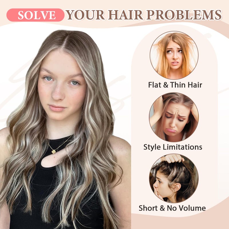 Fliace Clip in Hair Extensions for Women Brown with Blonde Highlights Long Wavy Hair Extensions Clip Ins 6PCS 20 Inch Synthetic Soft and Natural Thick Hair Pieces for Women - Image 5