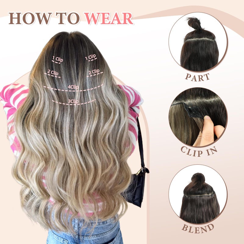 Fliace Clip in Hair Extensions for Women Brown with Blonde Highlights Long Wavy Hair Extensions Clip Ins 6PCS 20 Inch Synthetic Soft and Natural Thick Hair Pieces for Women - Image 4