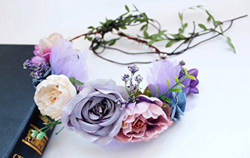 Vivivalue Boho Flower Crown Adjustable Flower Headband Hair Wreath Floral Headpiece Halo with Ribbon Wedding Party Festival Photos Lavander - Image 5