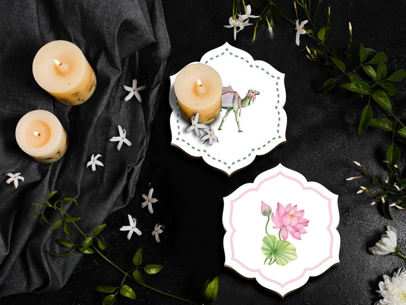 Space of Joy MDF Wooden Trivets Desert Sheep Pink Bloom Printed Design for Home Kitchen Cafe Restaurant Set of 2 - Image 1