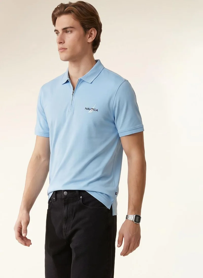 نوتيكا Men Light Blue Half Zip Polo T-Shirt
