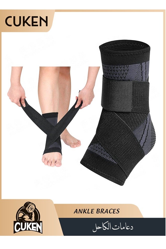 Cuken Ankle Braces, Adjustable Compression Ankle Support Men and Women, For Achilles Tendon Support and Plantar Fasciitis, Stabilize Ankle Brace-Eases Ankle Joint Uncomfortable and Sprained Ankle (Black)  - Image 1