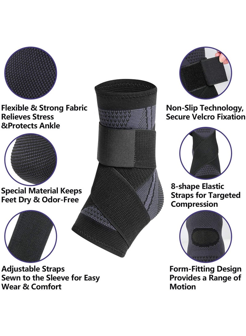 Cuken Ankle Braces, Adjustable Compression Ankle Support Men and Women, For Achilles Tendon Support and Plantar Fasciitis, Stabilize Ankle Brace-Eases Ankle Joint Uncomfortable and Sprained Ankle (Black)  - Image 2