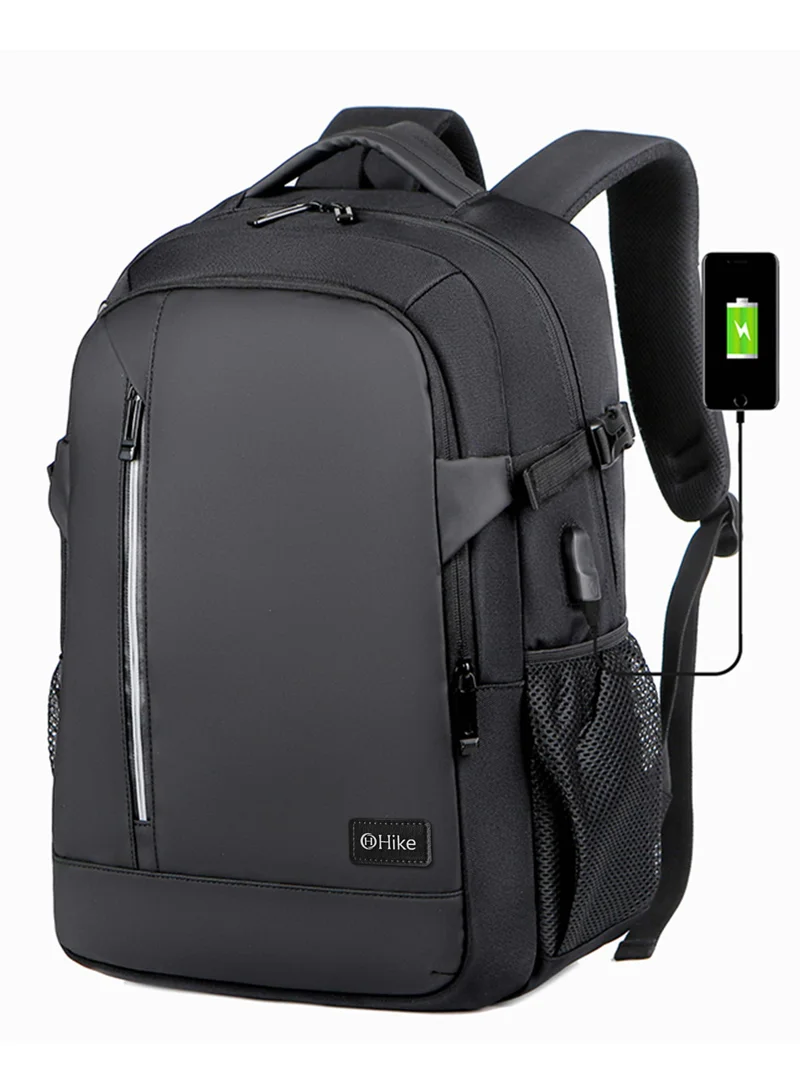 هايك Durable Unisex Laptop Backpack Water Resistant Shoulder Daypack with Built in USB port and Headphone Jack for Travel/Business/College/ School, HKY2219 - Black