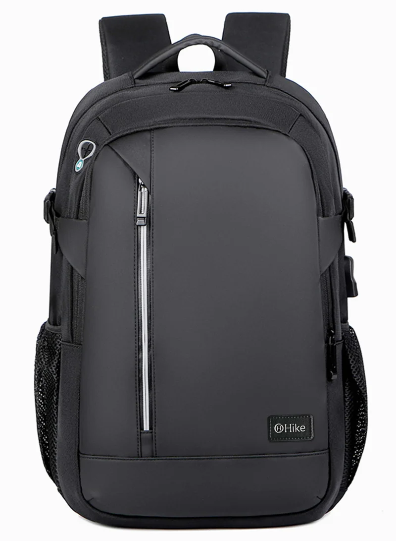 هايك Durable Unisex Laptop Backpack Water Resistant Shoulder Daypack with Built in USB port and Headphone Jack for Travel/Business/College/ School, HKY2219 - Black