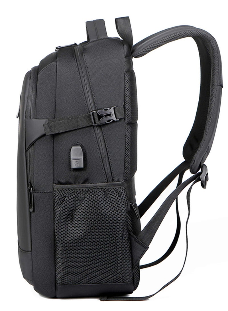 هايك Durable Unisex Laptop Backpack Water Resistant Shoulder Daypack with Built in USB port and Headphone Jack for Travel/Business/College/ School, HKY2219 - Black - Image 5