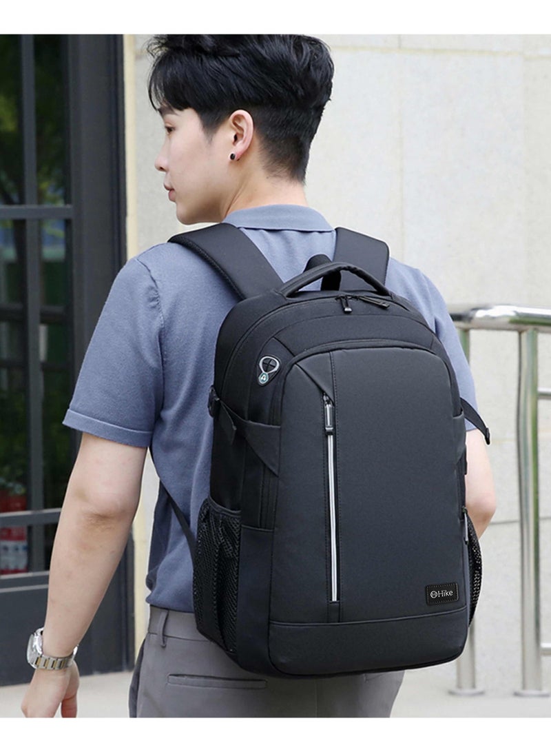 هايك Durable Unisex Laptop Backpack Water Resistant Shoulder Daypack with Built in USB port and Headphone Jack for Travel/Business/College/ School, HKY2219 - Black - Image 2