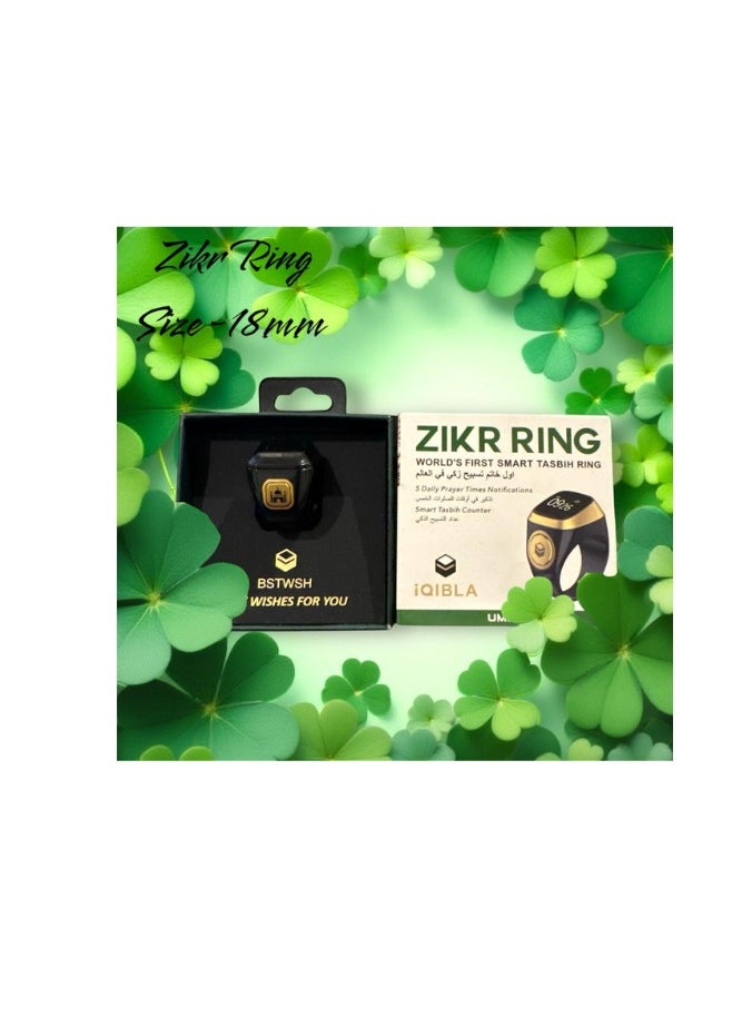 iQIBLA Smart Tasbih Zikr Ring- Muslim Prayer- Prayer timing reminder- OLED display- Tasbih Counter- Smart Ring- Wearable Technology- Waterproof Black 18 mm- USB  - Image 1