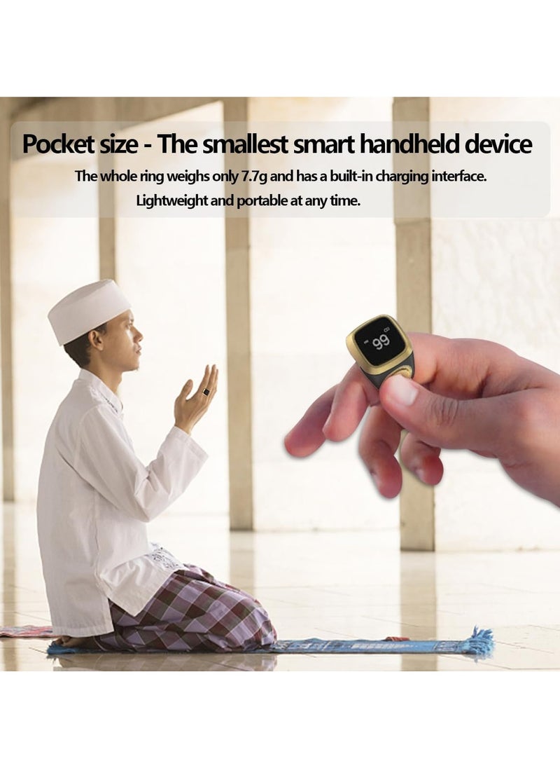 iQIBLA Smart Tasbih Zikr Ring- Muslim Prayer- Prayer timing reminder- OLED display- Tasbih Counter- Smart Ring- Wearable Technology- Waterproof Black 18 mm- USB  - Image 3