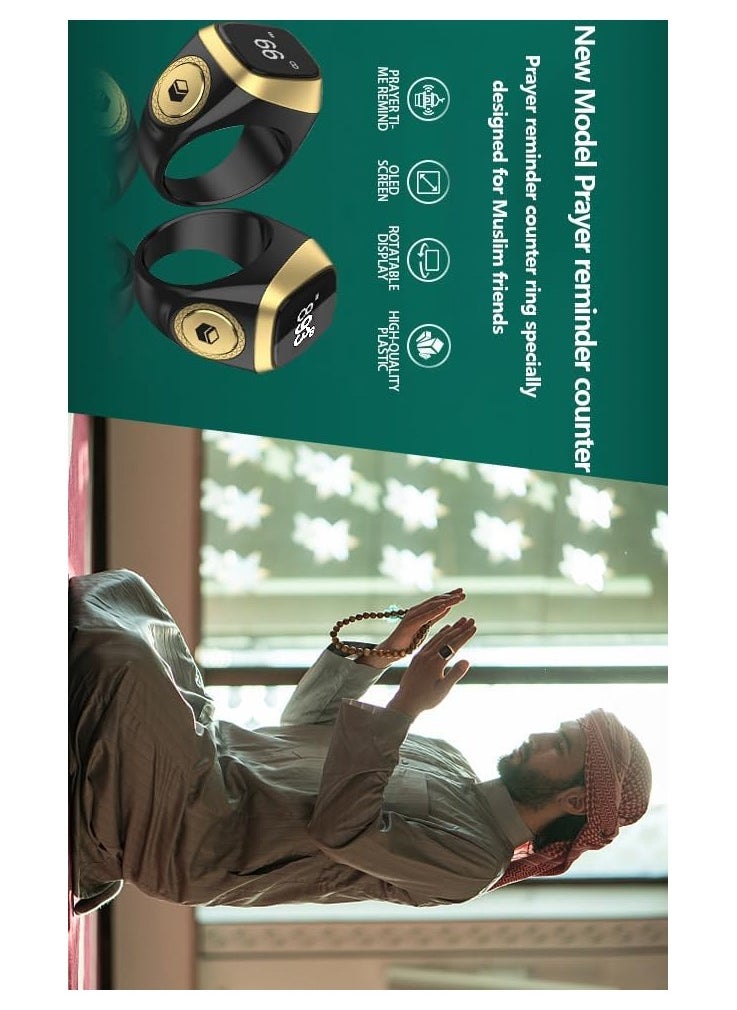 iQIBLA Smart Tasbih Zikr Ring- Muslim Prayer- Prayer timing reminder- OLED display- Tasbih Counter- Smart Ring- Wearable Technology- Waterproof Black 18 mm- USB  - Image 5