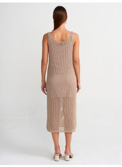Dilvin 90206 Hanging Openwork Lined Knitwear Dress-Beige  - Image 2