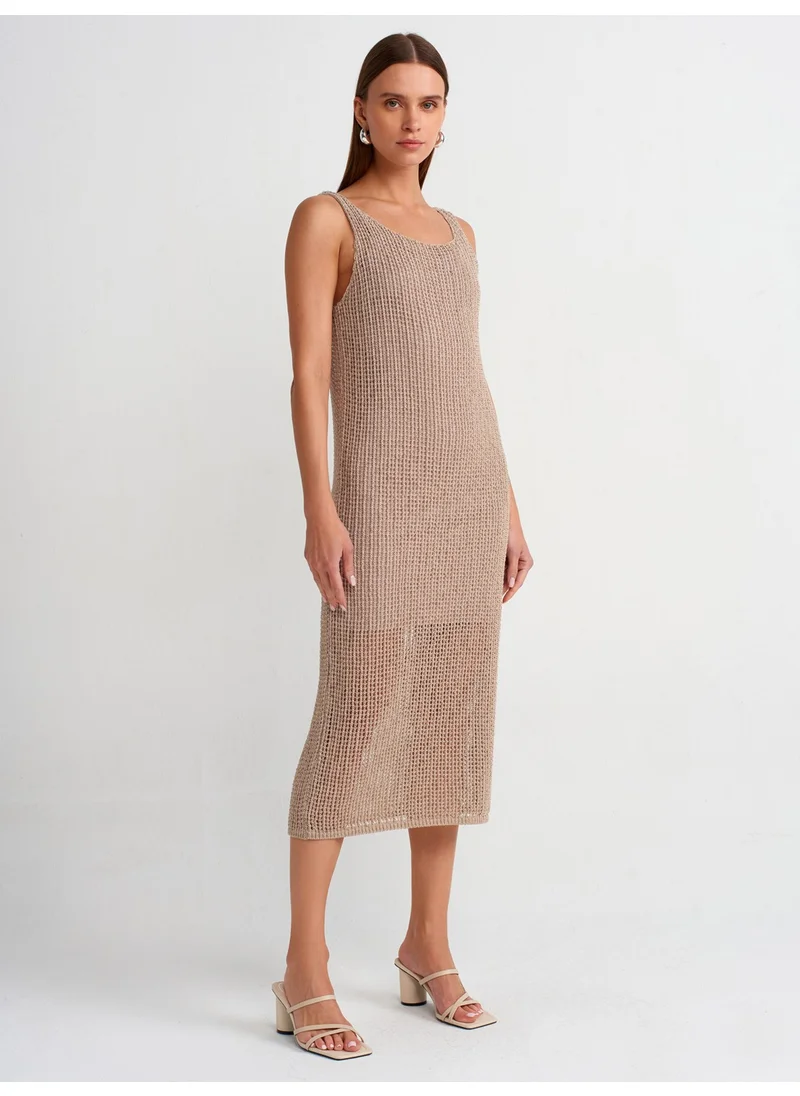 Dilvin 90206 Hanging Openwork Lined Knitwear Dress-Beige