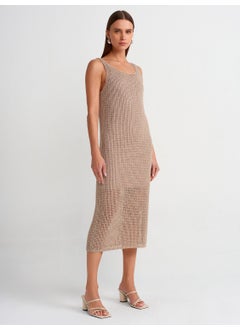 Dilvin 90206 Hanging Openwork Lined Knitwear Dress-Beige  - Image 1