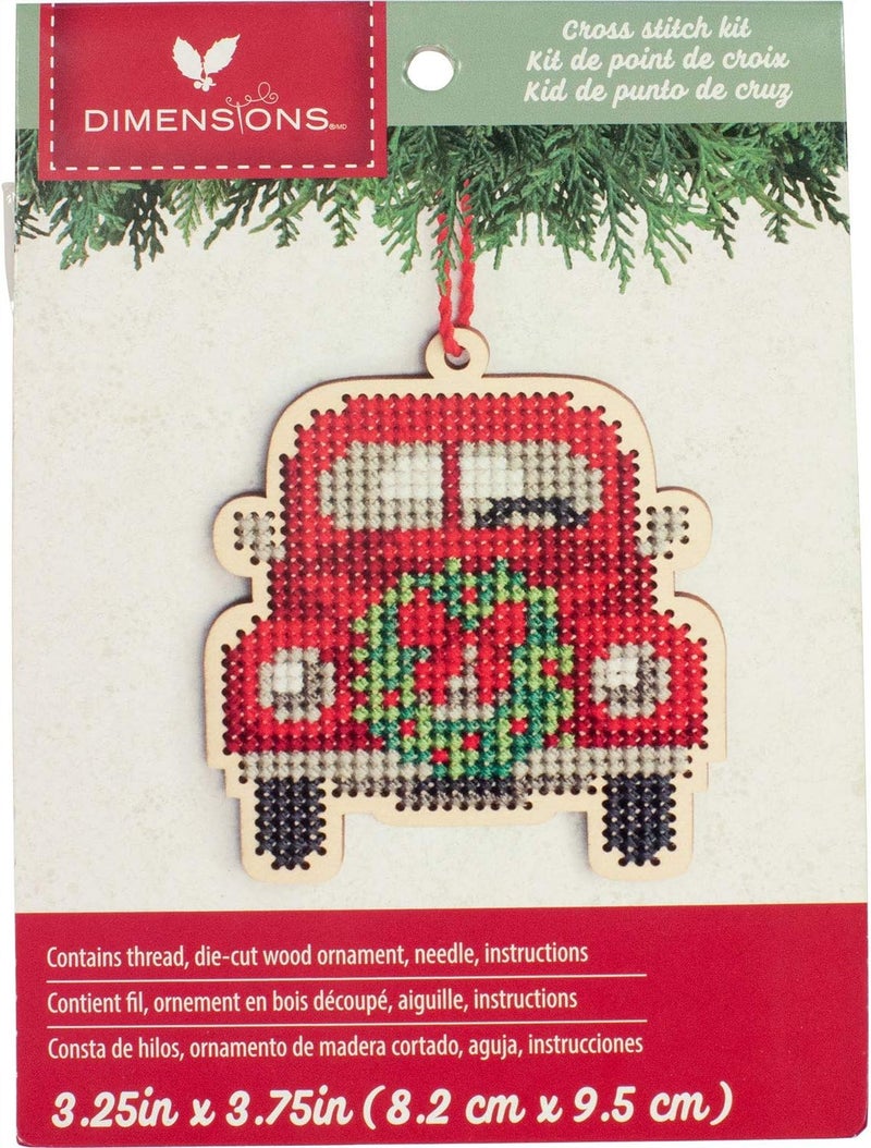 Dimensions Counted Cross Stitch, Vintage Truck Wooden Christmas Ornament Craft Kit, 1 Pc - Image 2