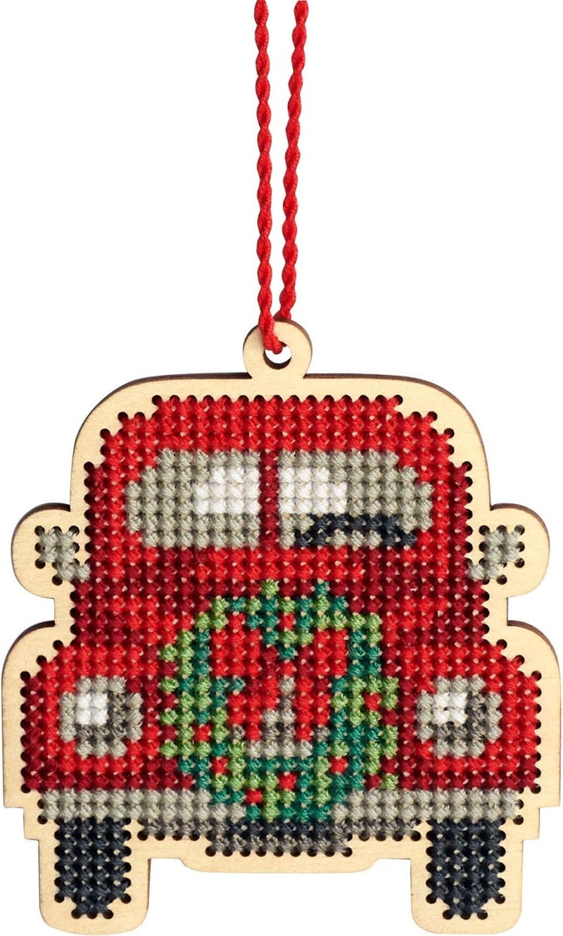 Dimensions Counted Cross Stitch, Vintage Truck Wooden Christmas Ornament Craft Kit, 1 Pc - Image 1